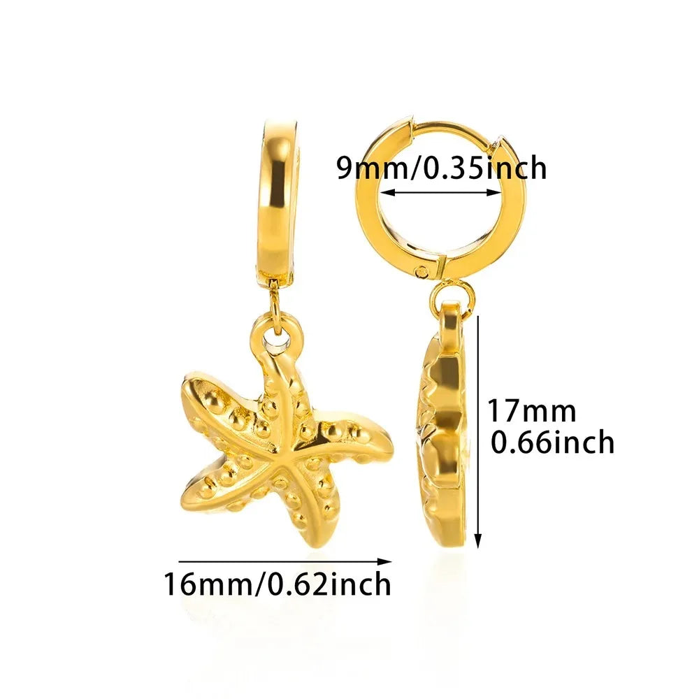Pendientes de acero inoxidable con forma de estrella de mar vintage para mujer, aretes sencillos con forma de concha de estrella, joyería de fiesta oceánica, regalo 2025