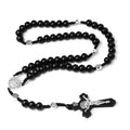 Rosario de cuentas de madera de 10 MM, collar con cruz, para mujeres y hombres, con Virgen María e INRI, cadena con colgante, joyería religiosa de moda