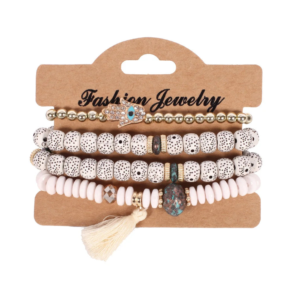 Böhmisches handgefertigtes Perlenarmband-Set für Damen Sommer Bunte Perlenketten-Armreif Mädchen Boho Schmuckzubehör