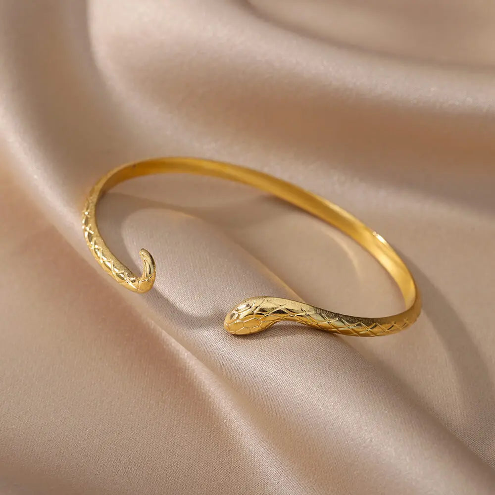 Schlangen Armreif Armband für Damen Edelstahl Vergoldet Öffnungsarmreif Tier Ästhetischer Schmuck pulseras mujer