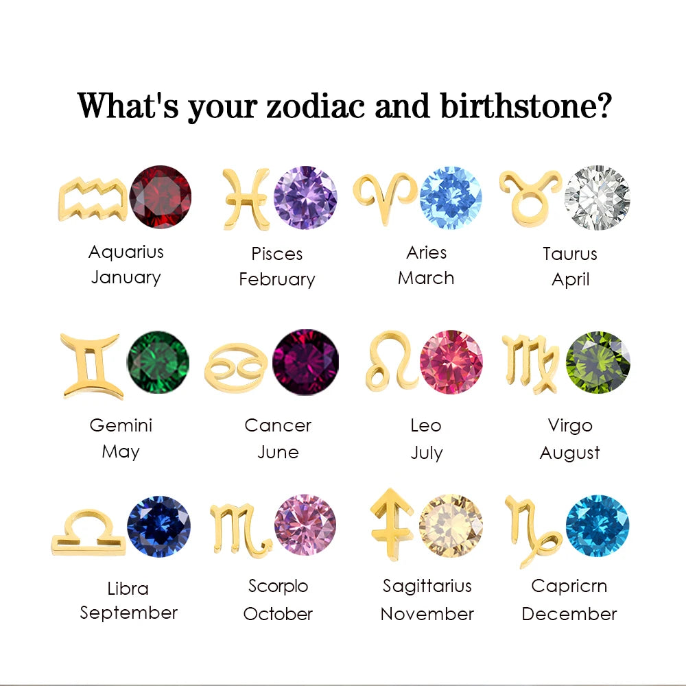 SUNIBI Stainless Steel Birthstone Zodiac Double Pendant Necklace for Woman12 Constellation Birthday Gift DIY Jewelry Wholesale