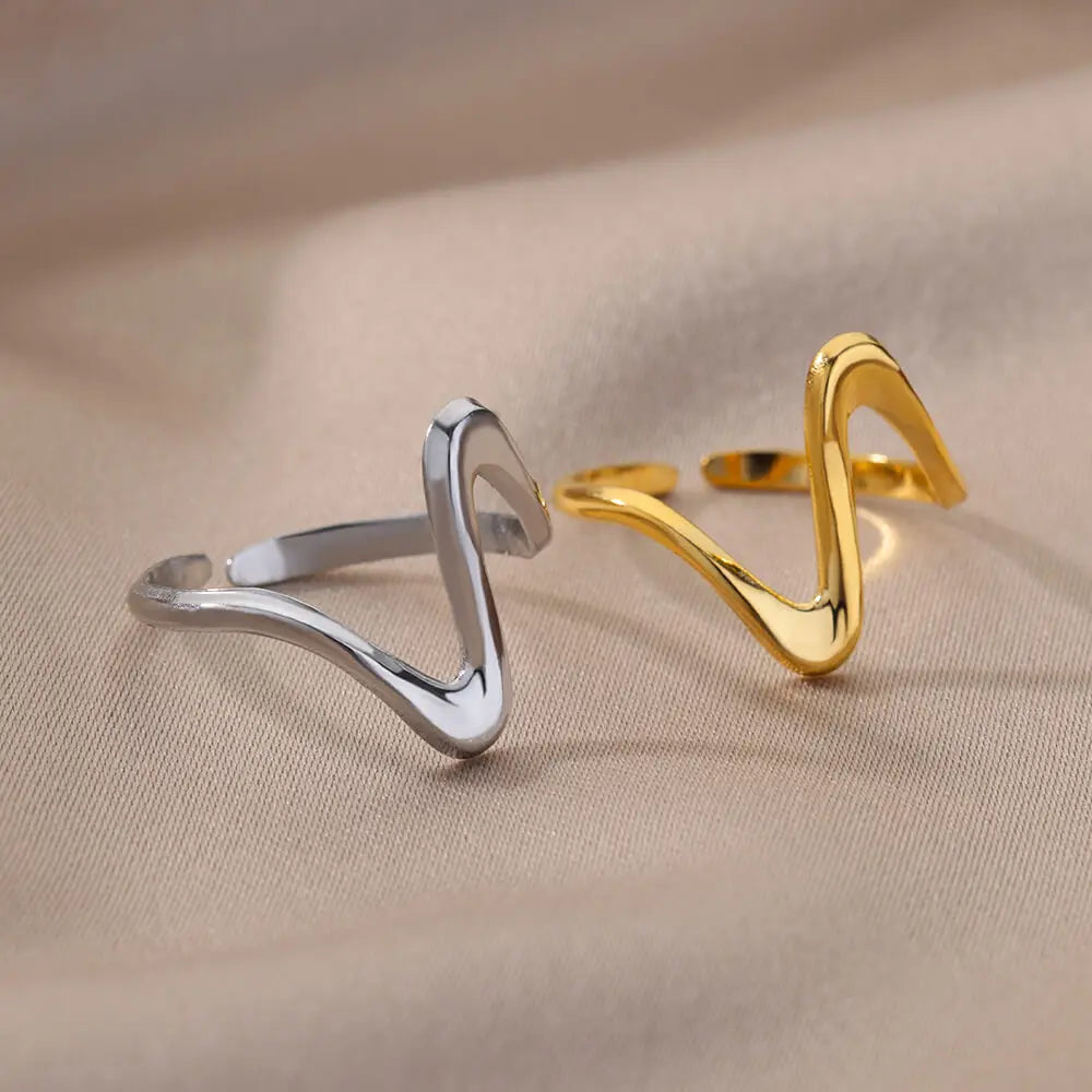 Vintage Geometrische Wellenringe für Frauen Edelstahl Goldfarbe Verstellbarer Ring Ästhetischer Hochzeitsschmuck Geschenk Kostenloser Versand