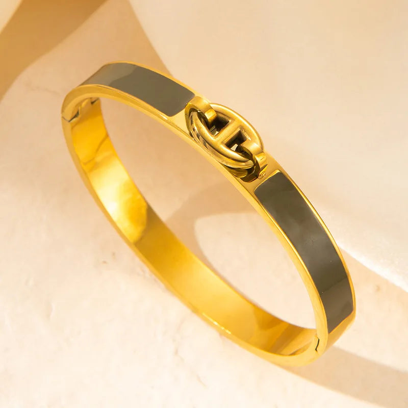 1PCS H-förmiges Schweinenasenarmband Edelstahl Modisch und vielseitig Emaille-Tropfen-Gummiarmband Damenschmuck