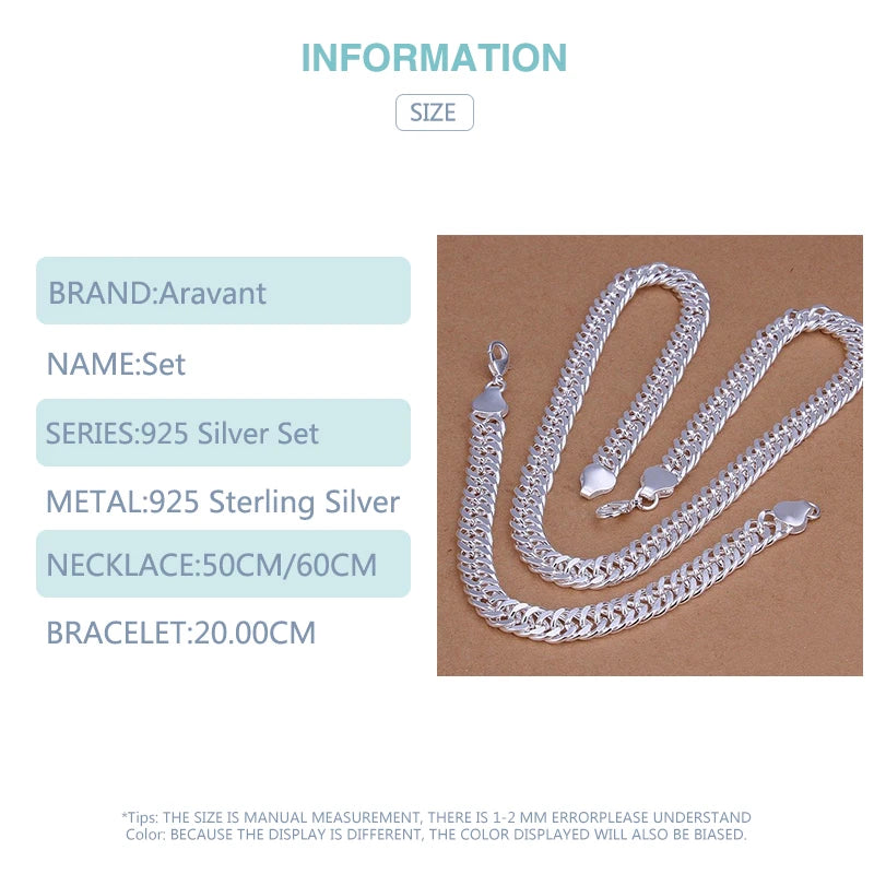 Aravant 925 Sterling Silber 6MM 7MM 10MM Panzerkette Armband Set für Herren Damen Mode Hochzeitsschmuck