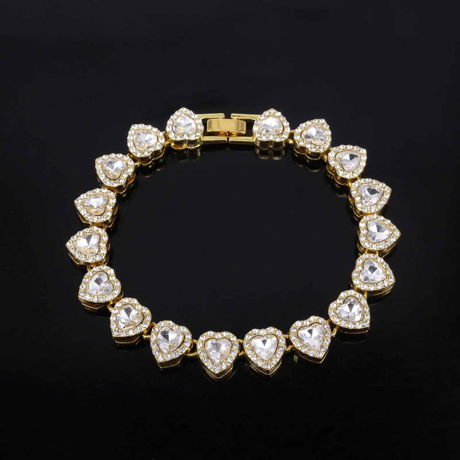 Yupsk 45CM/20CM Shiny Heart Rhinestone Hip Hop Rock Tennis Chain Bracelet Necklace for Women Men Trendy Jewelry Set Gift