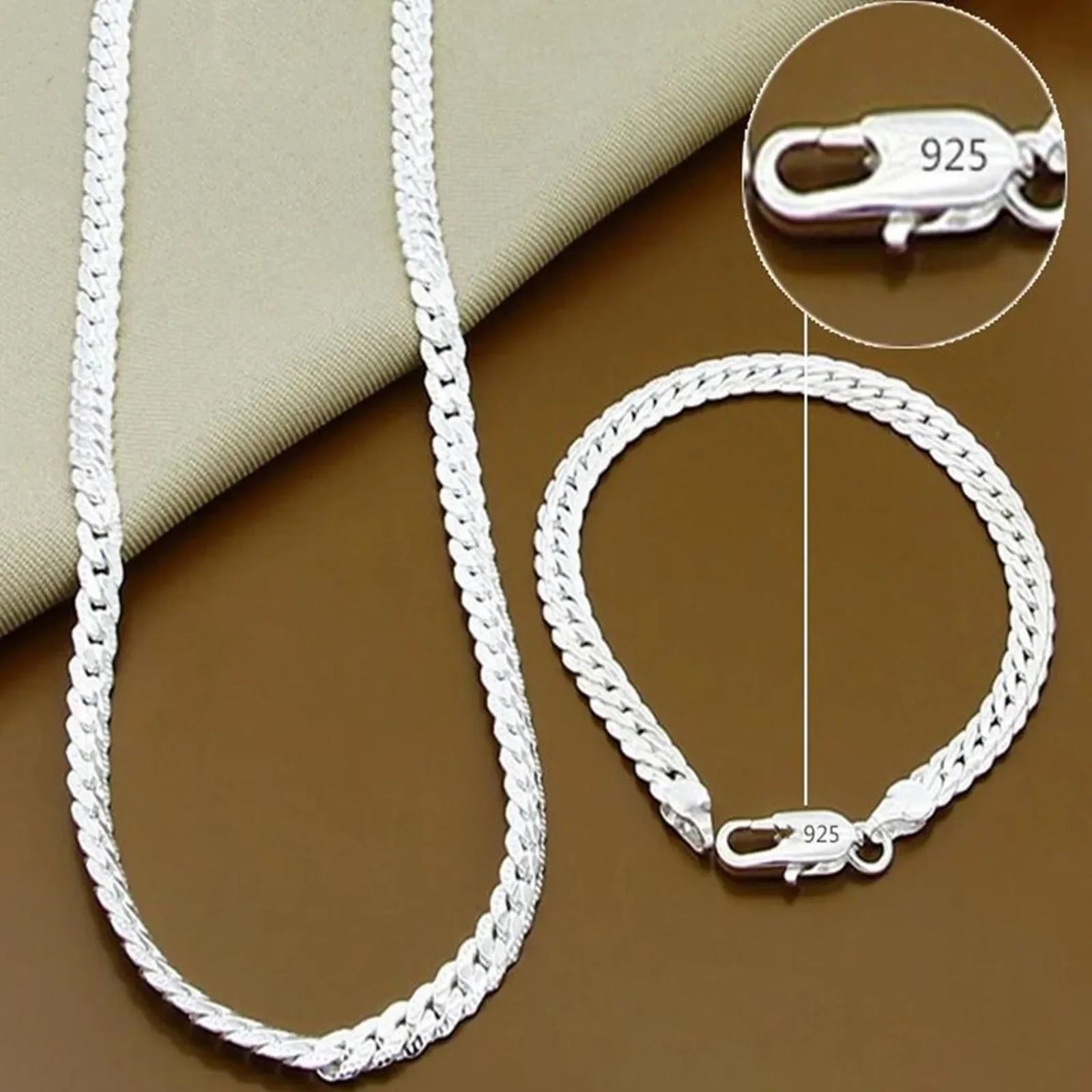 925 Sterlingsilber 8/16/18/20/22/24 Zoll 6mm Seitenkette Halskette Armband für Damen Herren Mode Charme Hochzeit Schmuck