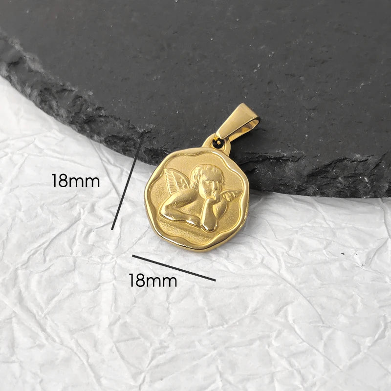 Colgante Sin Deslustre Cruz de Ángel Corazón de Acero Inoxidable Chapado en Oro Vintage para Mujer, Fabricación de Joyas para Collares