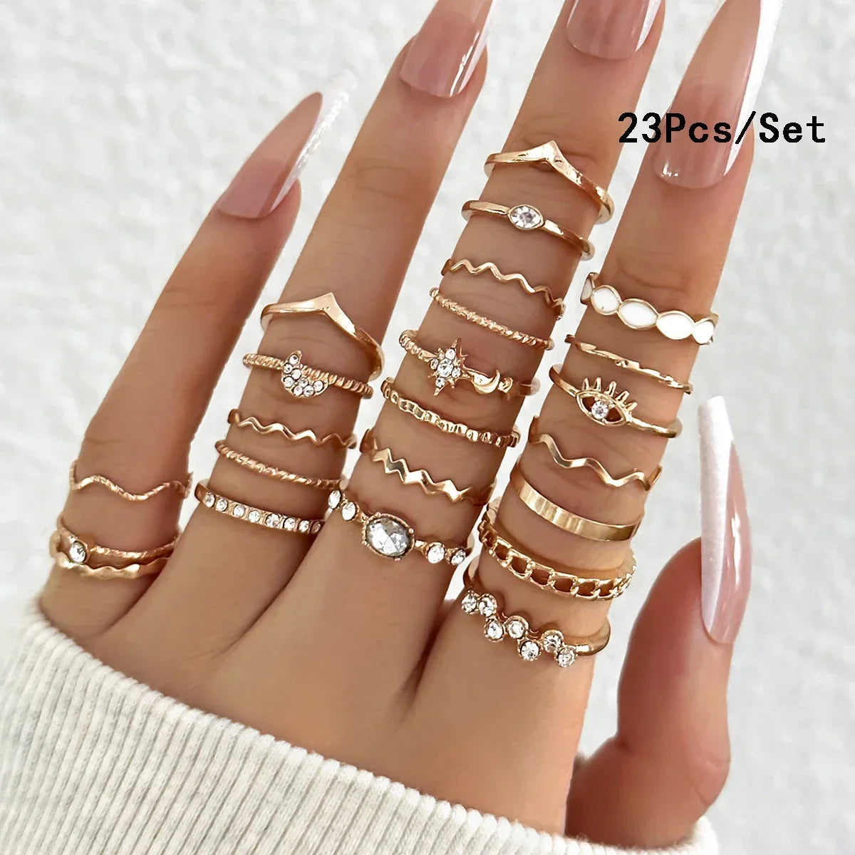 30-teiliges Fingerring-Set in Goldfarbe für Damen, böhmische geometrische Fingerringe, Mädchen, Hochzeit, Party, Schmuckgeschenk