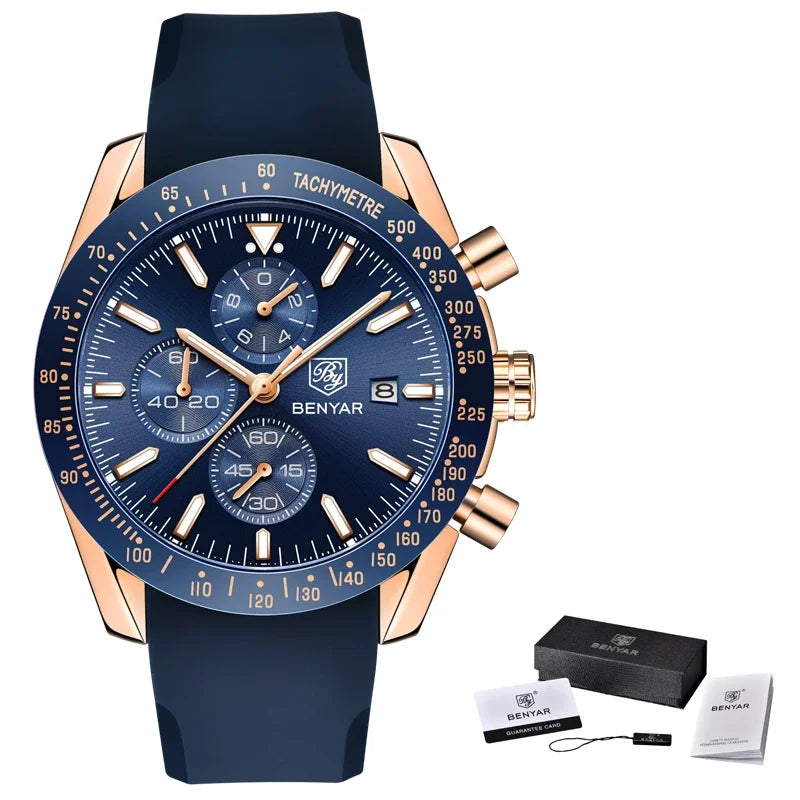 Reloj de hombre BENYAR, de marca superior de lujo, totalmente de acero, con movimiento de cuarzo para negocios, informal, impermeable, deportivo, Relogio Masculino