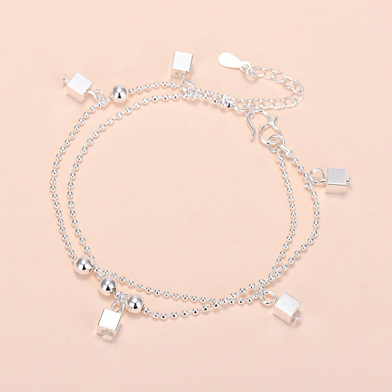 925 Sterling Silber Glücksperlen-Charm-Armbänder für Damen, Paar-Ketten, runde Armreifen, Luxus-Schmuckzubehör, Großhandel