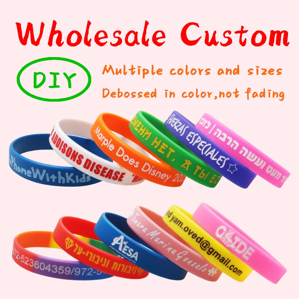1 Los Großhandel individuelle Silikonarmbänder Individuelle Silikon-Armbänder Personalisierte Armreifen Band für alle Anlässe Wasserdicht Verblasst nicht