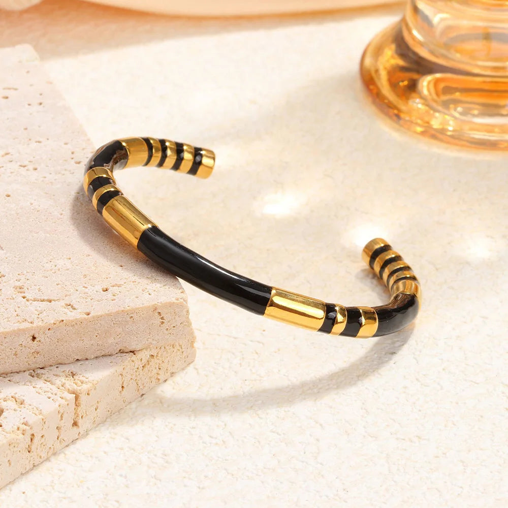 Klassisches Edelstahl-Zirkon-Emaille-Damenarmband, hochwertiges wasserdichtes Metallarmband, Hochzeitspartyschmuck