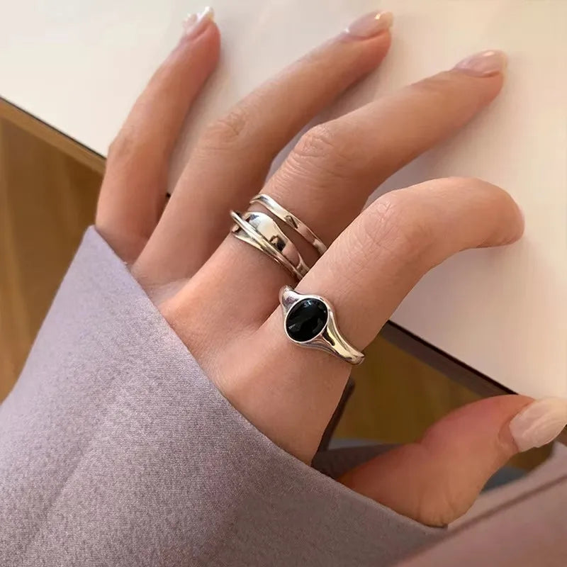Anillos de plata de ley 925, diseño de piedra negra, vintage, hip hop, para parejas, tailandeses, regalo de cumpleaños