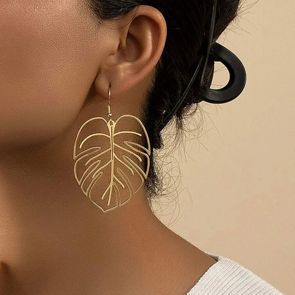 DOTIFI Edelstahl Böhmische Hohle Überzogene Blätter Baumeln Tropfen Ohrringe für Frauen Damen Geometrischer Weiblicher Schmuck