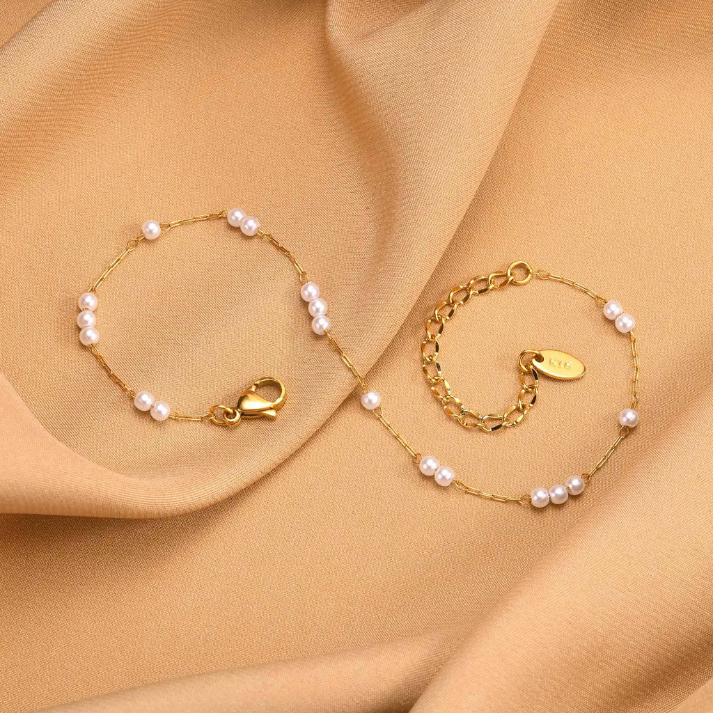 Edelstahl-Perlen-Fußkettchen für Frauen, 18k vergoldete Fußkette, verstellbare, stapelbare Armbänder als Beinschmuck