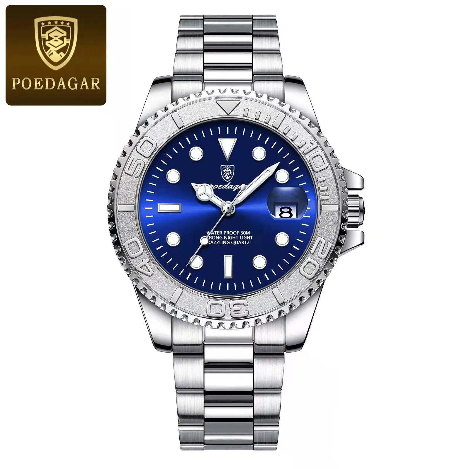 POEDAGAR Top Luxury Reloj para Hombre Impermeable Luminoso Fecha Reloj de Hombre de Acero Inoxidable Reloj Masculino Deportes Moda Relojes de Cuarzo para Hombre