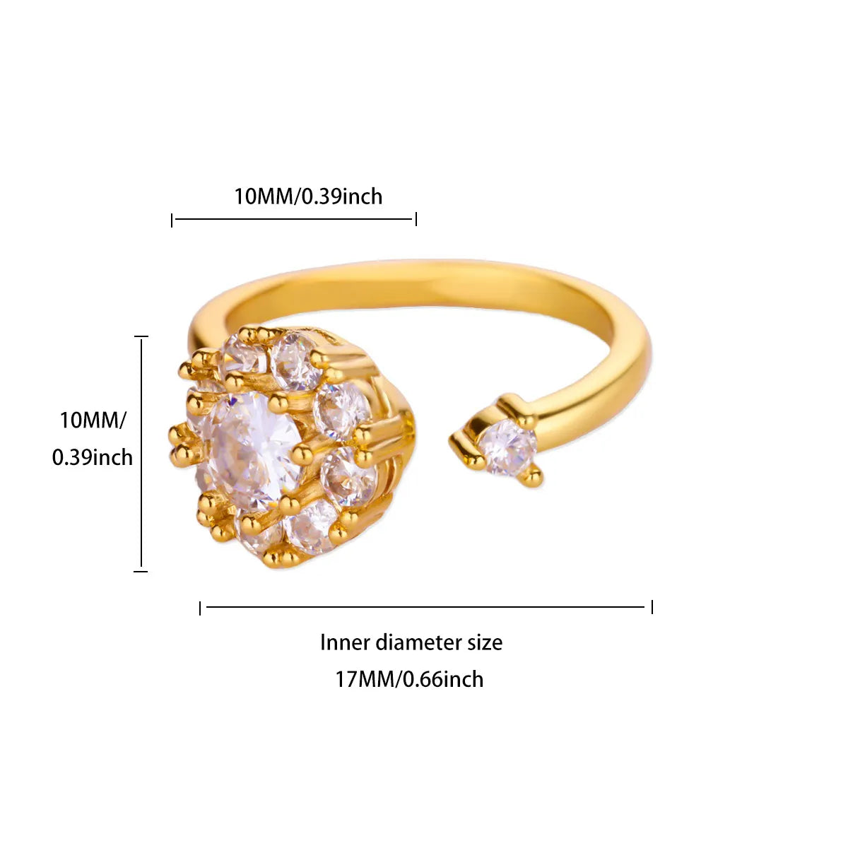 Luxus Zirkon Drehbarer Blumen-Herz-Ring für Frauen Edelstahl Goldfarben Offener Ring 2025 Neue Mode Hochzeits-Paarschmuck