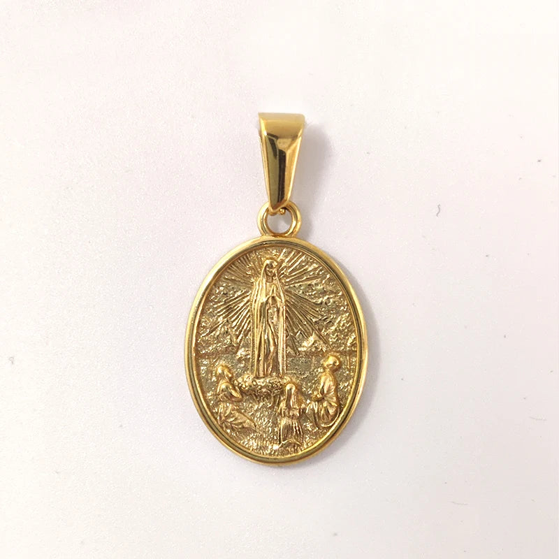 Collar con Colgante de Hip Hop Jesús y la Virgen María - Joyería de Acero Inoxidable con Chapado en Oro de 18K PVD para Regalo de Hombre