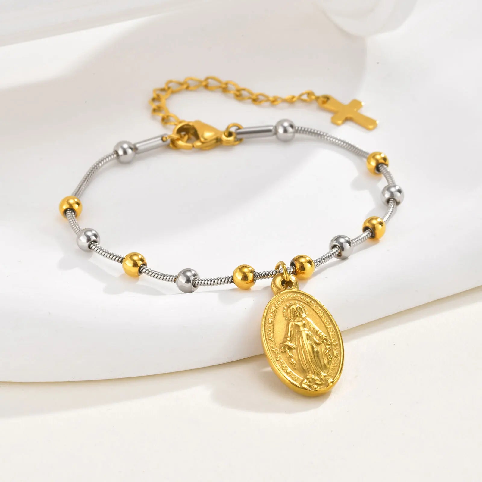 Zweifarbige Kettenarmband für Damen, klobiges Glied aus Metallmix, wasserdichter Schmuck aus Edelstahl, stylisches verstellbares Armband