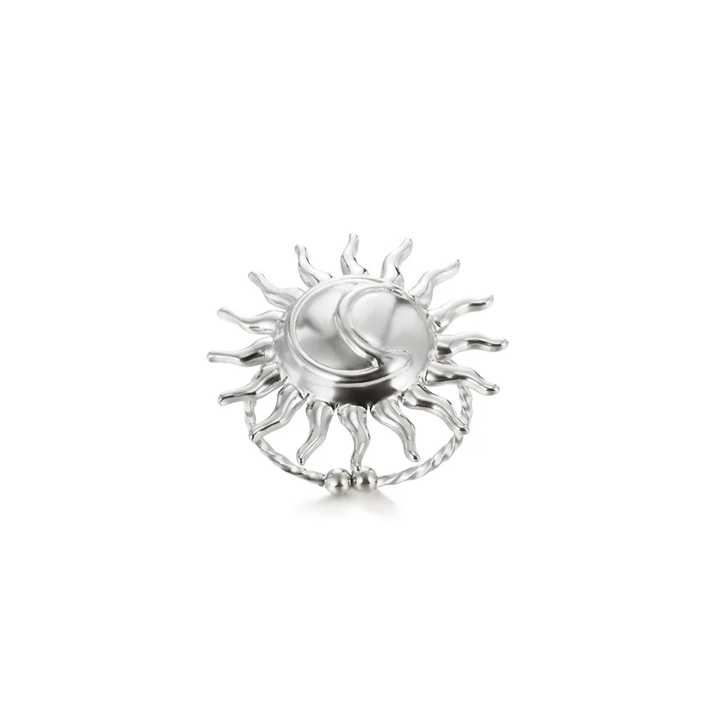 Elegante Edelstahl Big Bloom Blumenringe für Frauen Goldfarbe Sonne Seestern Offener Ring Fingerschmuck Hochzeit Ihr Geschenk Punk