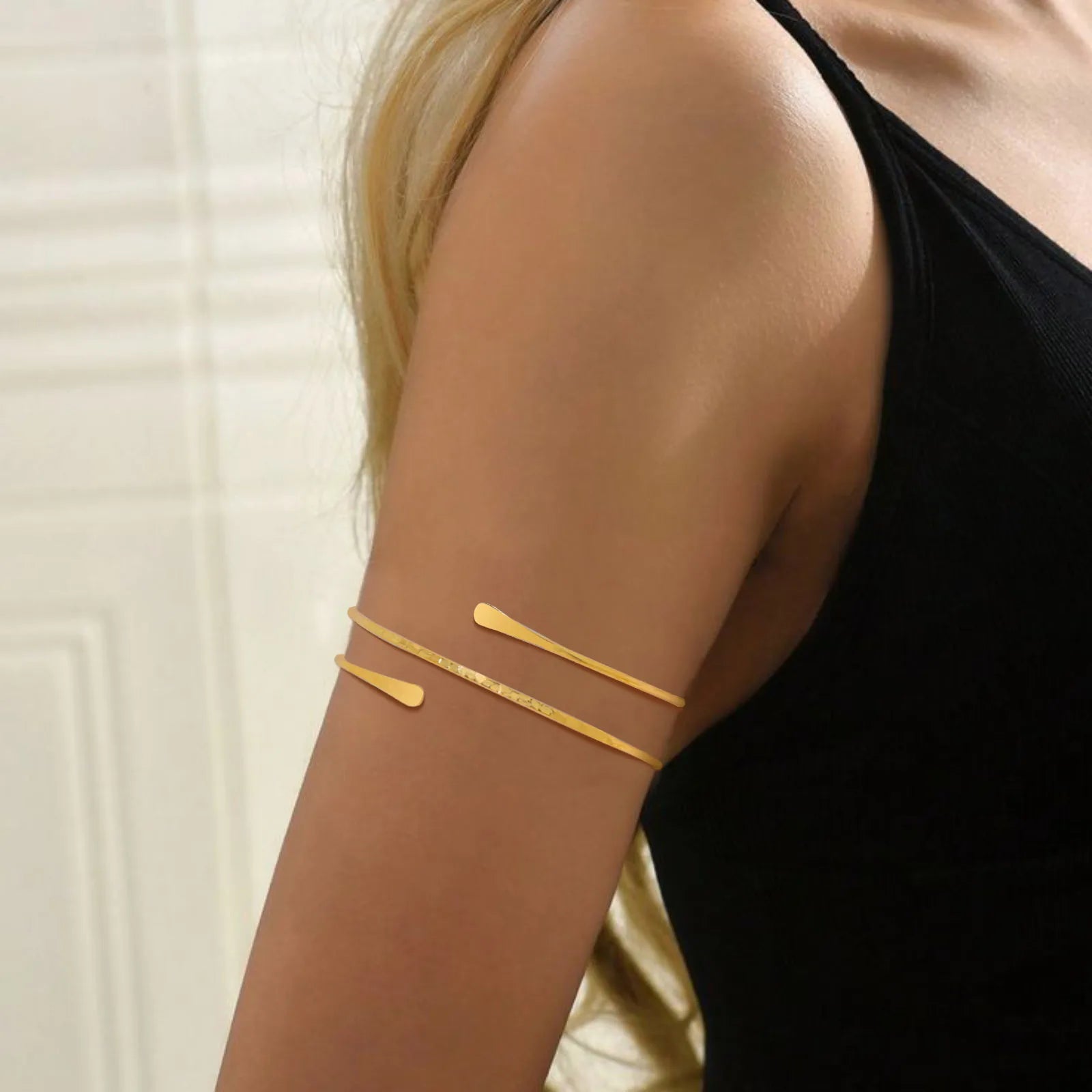 Oberarmmanschette Armreif für Damen, minimalistisch vergoldet, Armband, Statement, Party, Armschmuck