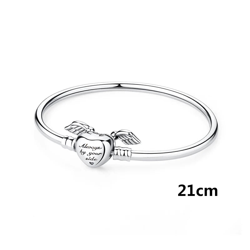 Armbänder Armreifen aus echtem 925er Sterlingsilber, Liebes-, Familien-, Freundschafts-Herz-Anhänger-Perlen-Armreif für Frauen, DIY-Luxus-Schmuckgeschenk