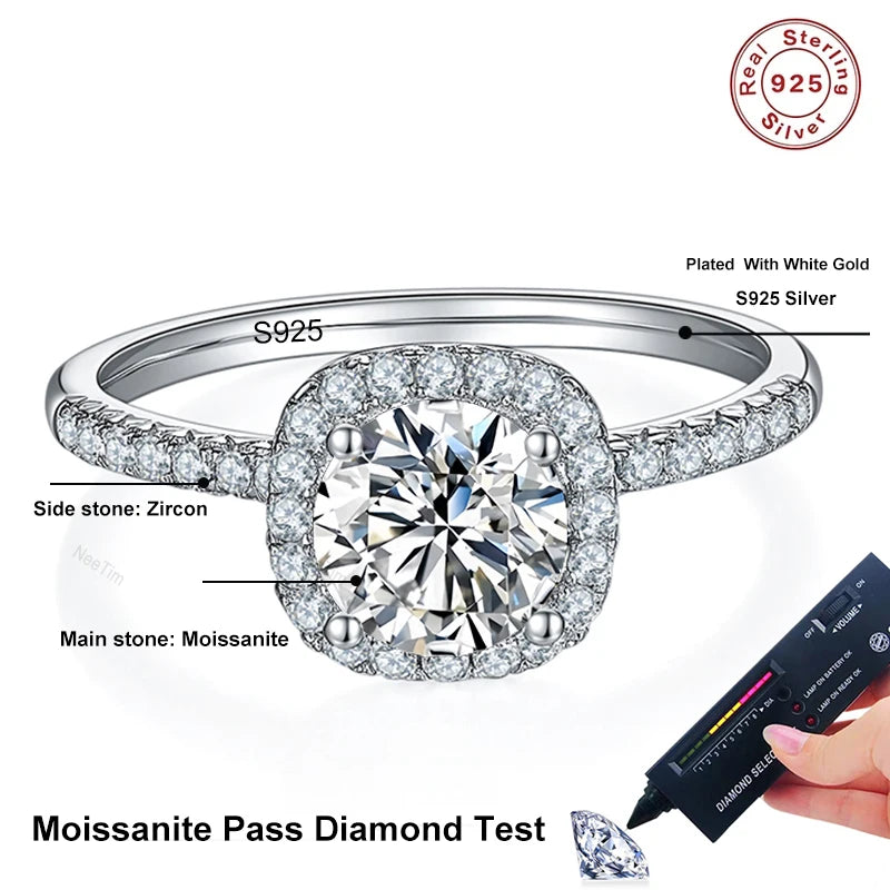 NeeTim D Color Moissanit Ring 925 Sterling Silber mit Weißgold Plattiert Labor Diamantringe für Frauen Ehering Schmuck Geschenke