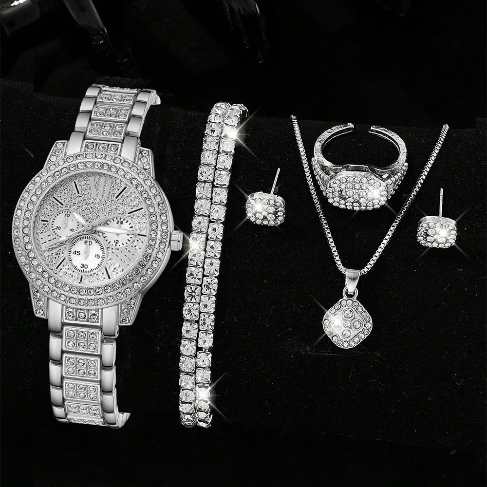 Luxus Damen Gold Uhr Mode Damen Quarz Diamant Armbanduhr Elegante weibliche Armbanduhr Set Reloj Mujer