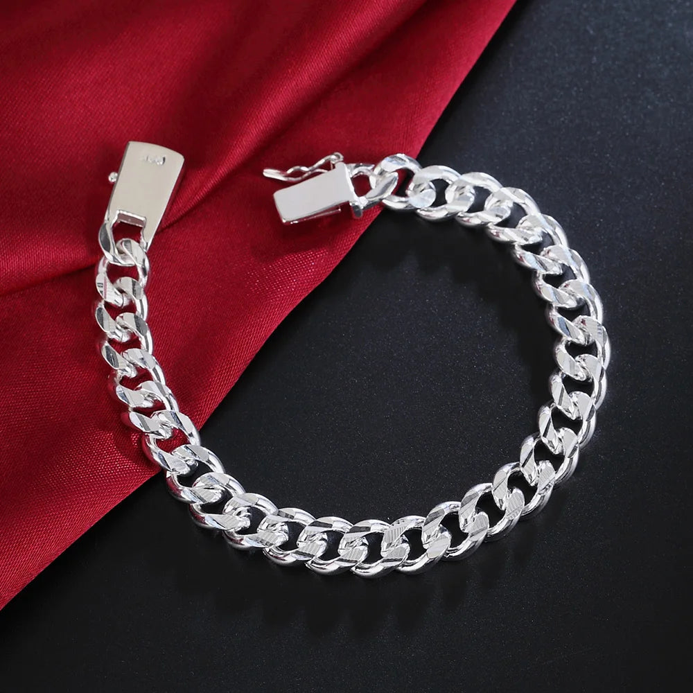Armband aus 925er Sterlingsilber, massive 8/10 mm Kette, Herren Damen, edler Hochzeitsschmuck, Mode-Anhänger, Party, Geburtstagsgeschenk