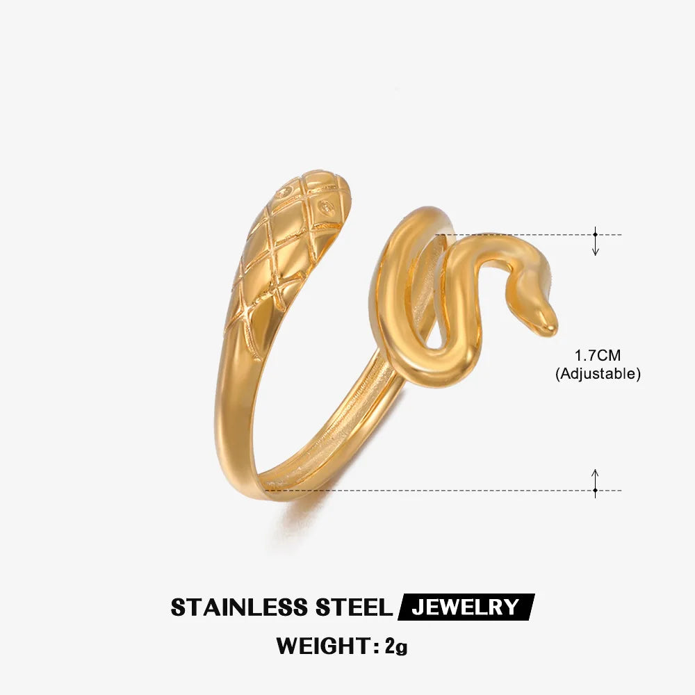 Stainless Steel Snake Rings for Women Men Gold Color Open Adjustable Finger Ring Vintage Gothic Aesthetic Jewelry Anillos Mujer