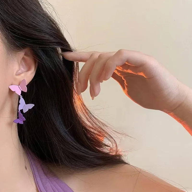 Lila Mini 3D Schmetterling Ohrstecker Damen Romantischer Hochzeit Valentinstag Schmuck Geschenk Süßer Stil