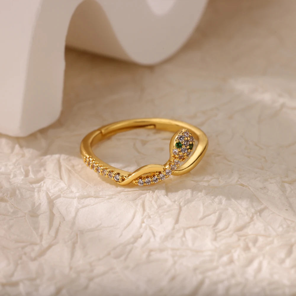 Zirkon-Schlangenringe für Damen und Herren Edelstahl Goldfarben Offener verstellbarer Ring Vintage Gothic Ästhetik Schmuck anillos mujer