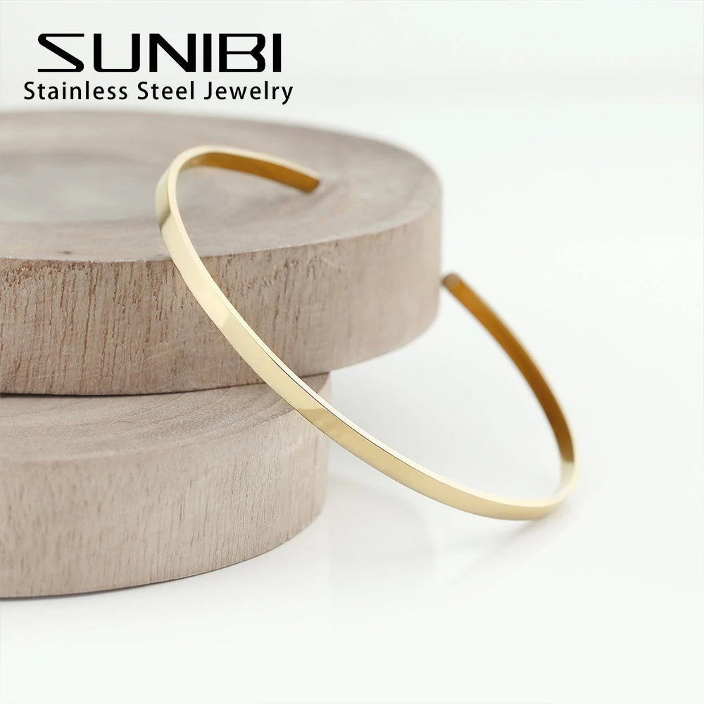 SUNIBI 4mm 6mm Edelstahl Manschette Goldfarben Armreif für Frauen Schmuck Geschenke Großhandel Dropshipping