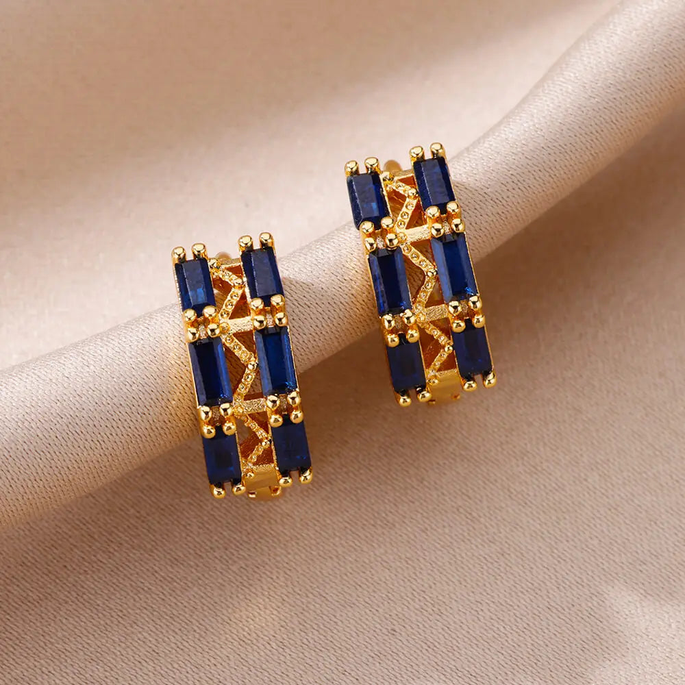 Luxus Blaue Zirkon Ohrringe für Damen Edelstahl Ohrringe 2024 Trendiges Neues Design Goth Schmuck Ohrringe Damen