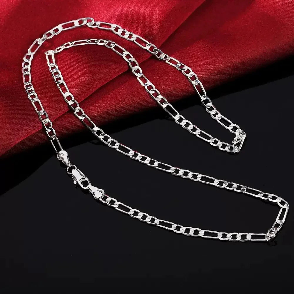 Feine, edle Neuheit, 925er Silber 4MM Kette für Herren Damen Armband Halskette Schmuckset Dame Weihnachtsgeschenke Charms Hochzeit