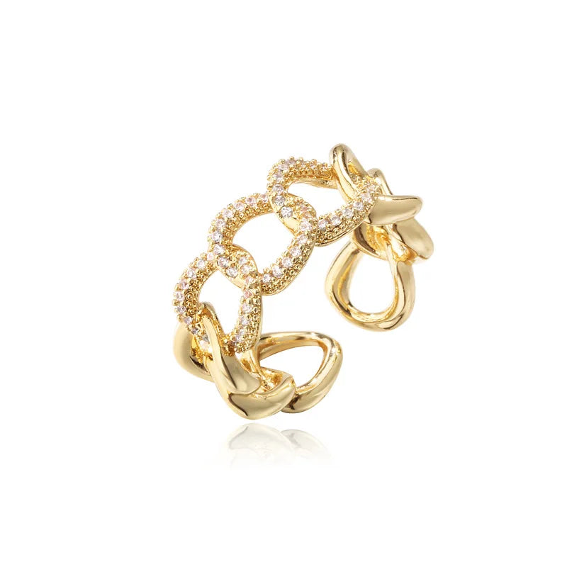NEWBUY Fashion Goldfarbener Geometrischer Kupferring Damen Hochzeitsschmuck Heißer Verkauf AAA+ Zirkonia Fingerring Femme Bijoux