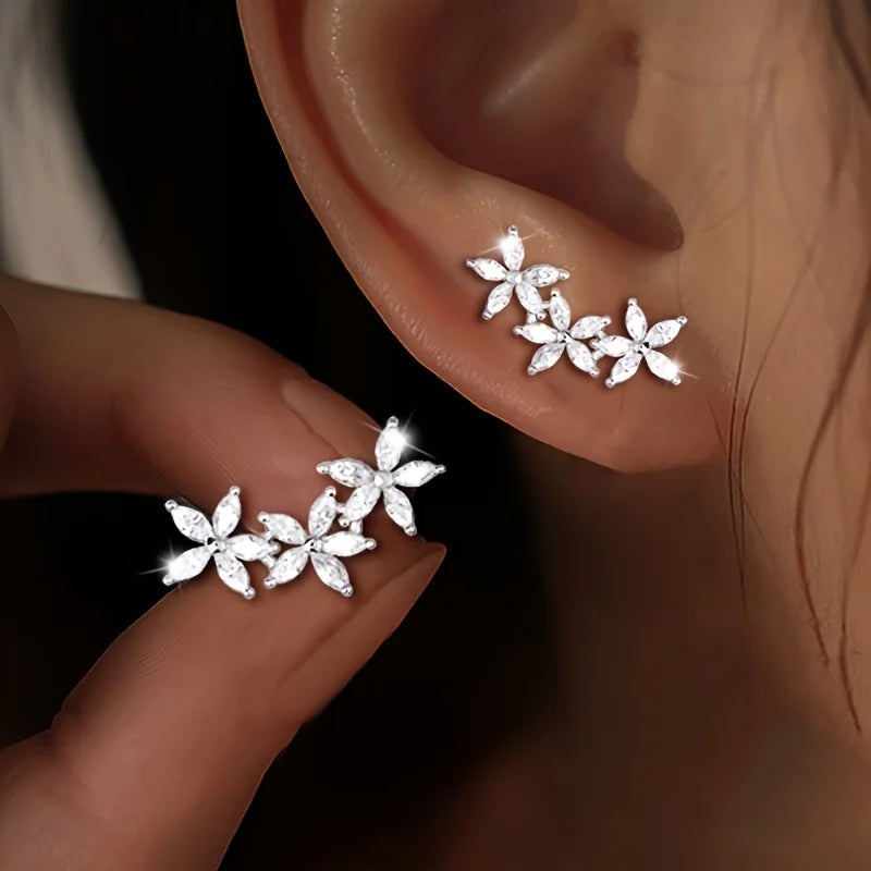 S925 Sterling Silber funkelnde, fünfblättrige Blumenohrringe elegant und modisch ganzjährig tragbar, passend für festliche Partys