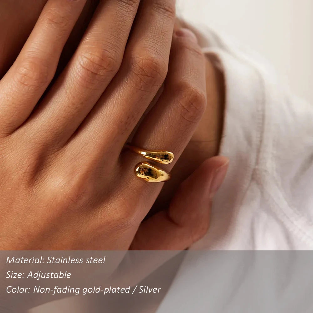 SUNIBI Damen Doppel-Öffnungsring Goldener Glänzender Federring 316 Edelstahl Damen Modeschmuck Großhandel