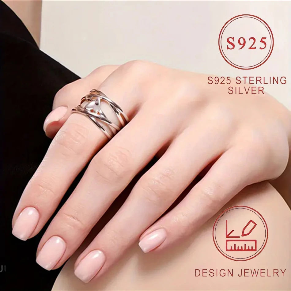 Anillo en forma de corazón de plata de ley 925, estilo chic francés, diseño único, joyería de moda para mujer, perfecto para accesorios de uso diario