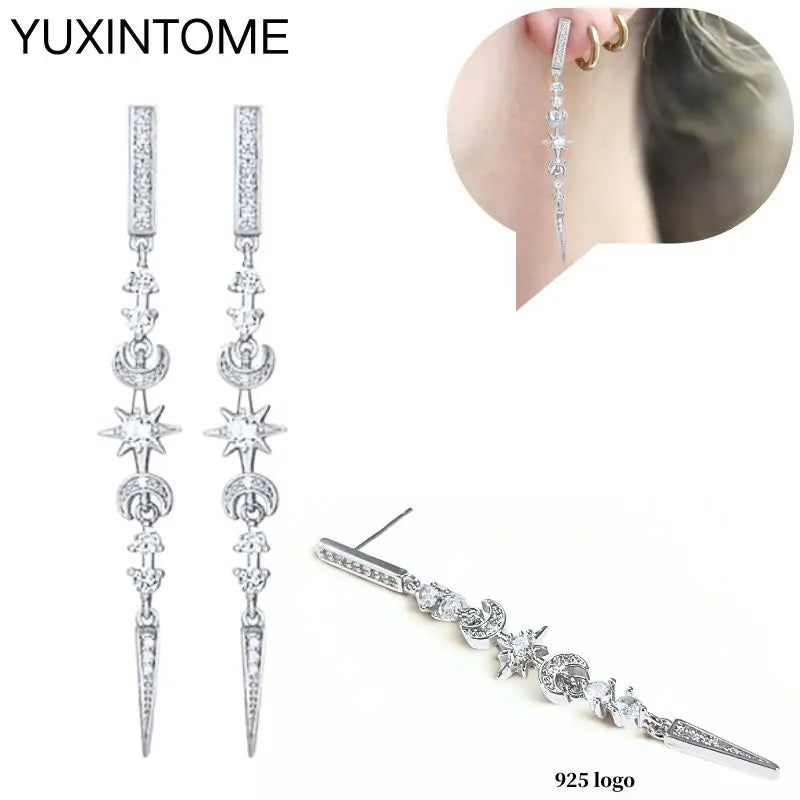 925 Sterling Silber Ohrnadel Mode Creolen Weiße Kristall Luxus Damen Silberohrringe Hochzeit Damenschmuck Geschenk
