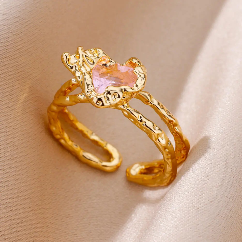 Edelstahlringe für Frauen Goldfarbe Mode Herz Zirkon Öffnungsring Weiblicher Finger Hochzeit Party Schmuck Geschenk