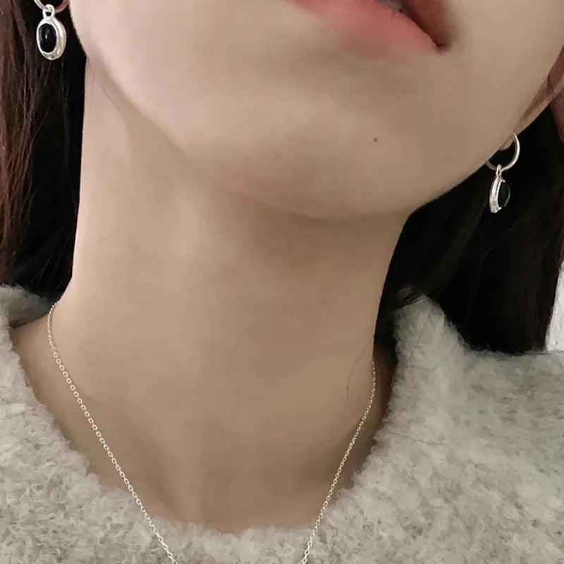 Pendientes redondos de oro vintage de plata de ley 925 para mujer, pendientes de bola negra, joyería que previene la alergia, accesorios de fiesta, regalo