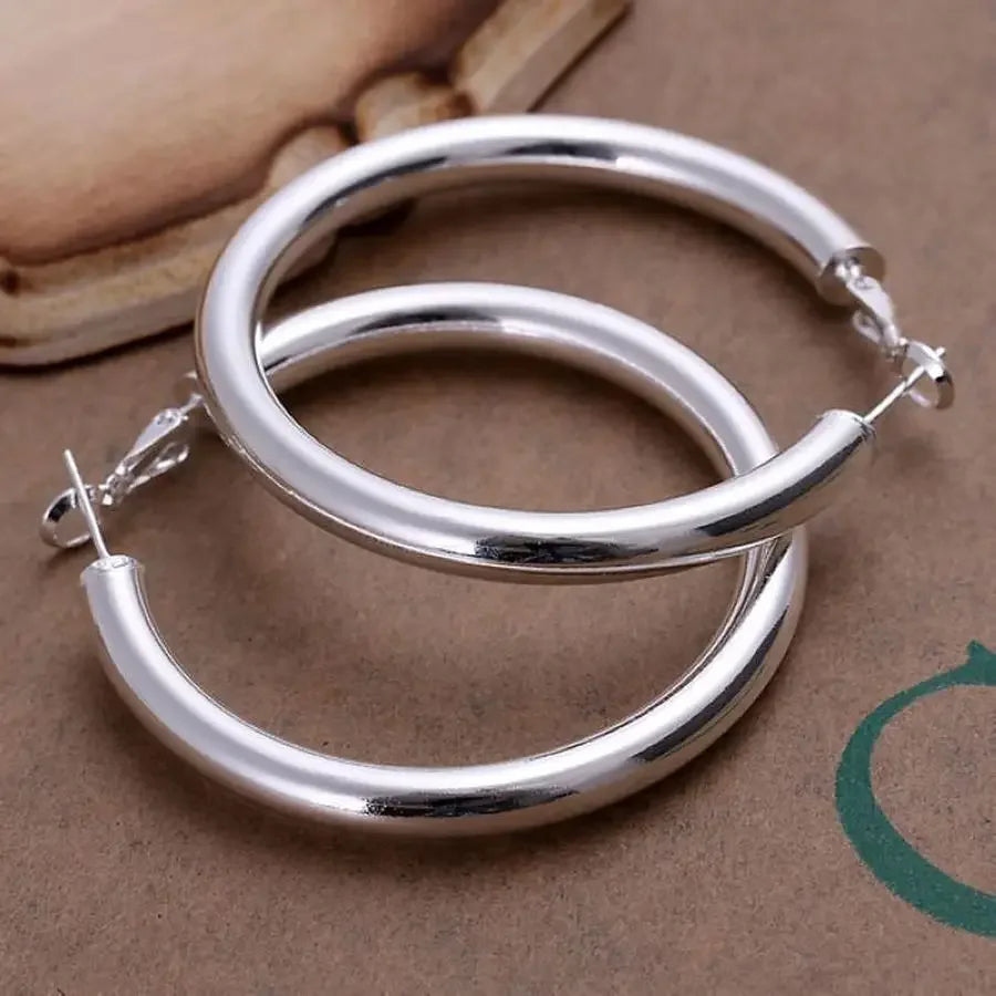 925 Sterling Silber Ohrringe Mode Hübsch Schön Damen Party 5CM Runde Schmuck Großer Kreis Dame Hochzeit
