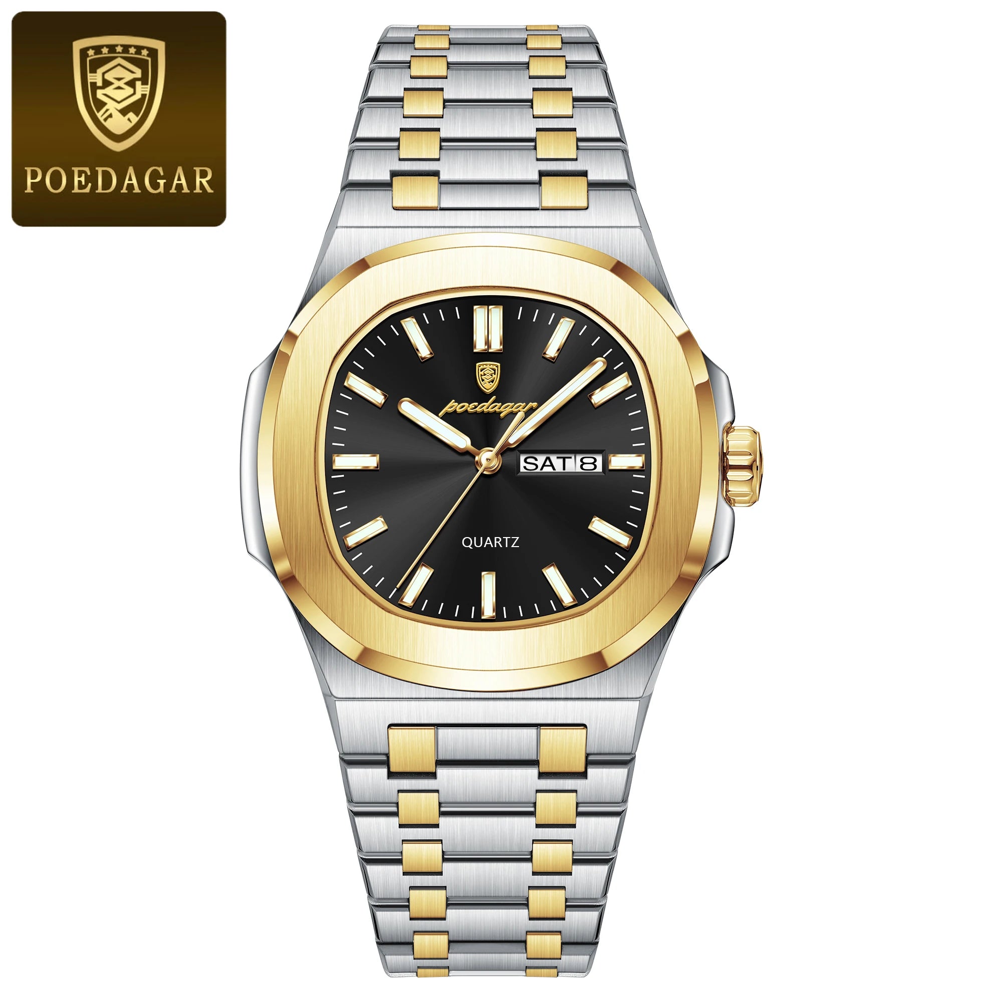 POEDAGAR Reloj de Pulsera Casual de Moda para Hombres Fecha y Día Acero Inoxidable Reloj de Hombre Luminoso Impermeable Lujo Cuarzo Relojes de Hombre+Caja