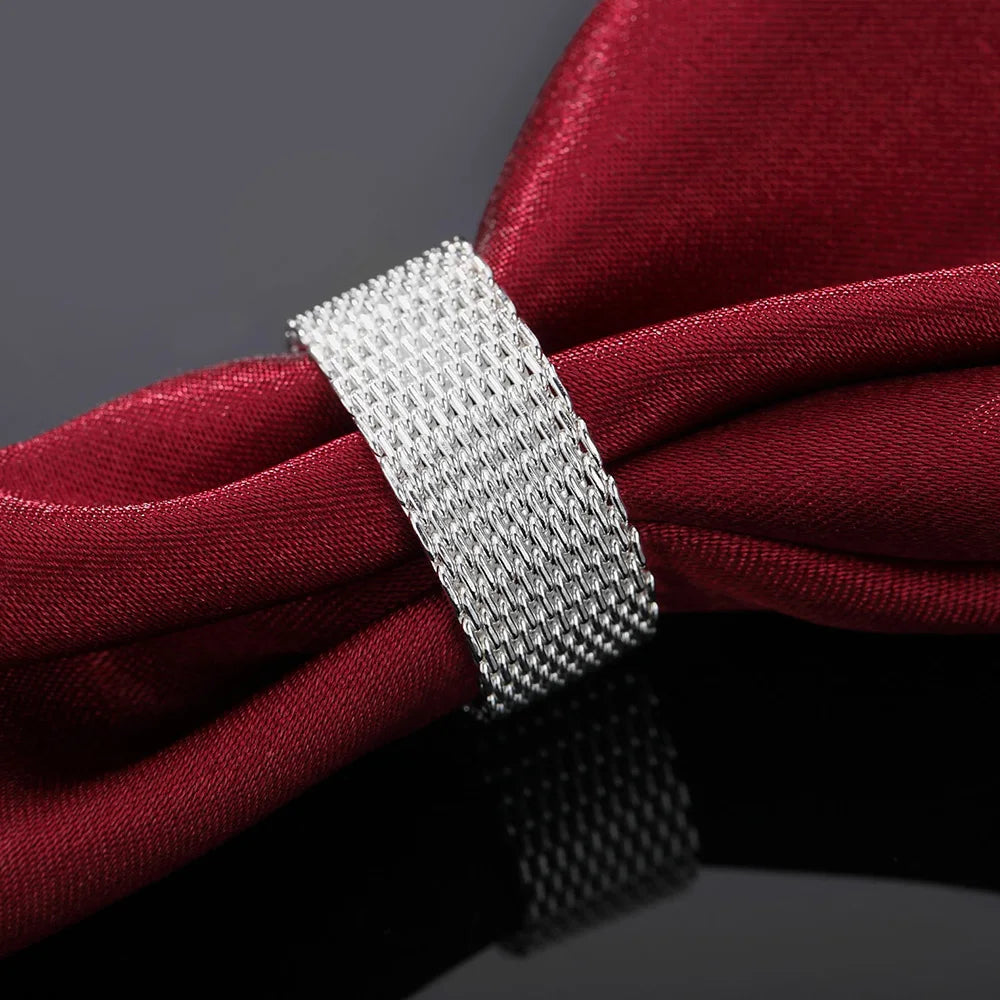 Heiße klassische 925er Sterling Silber Charms Einfache Netzringe Damen Edelschmuck für Frauen Männer Größe 6 7 8 9 10 Mode Hochzeitsgeschenke