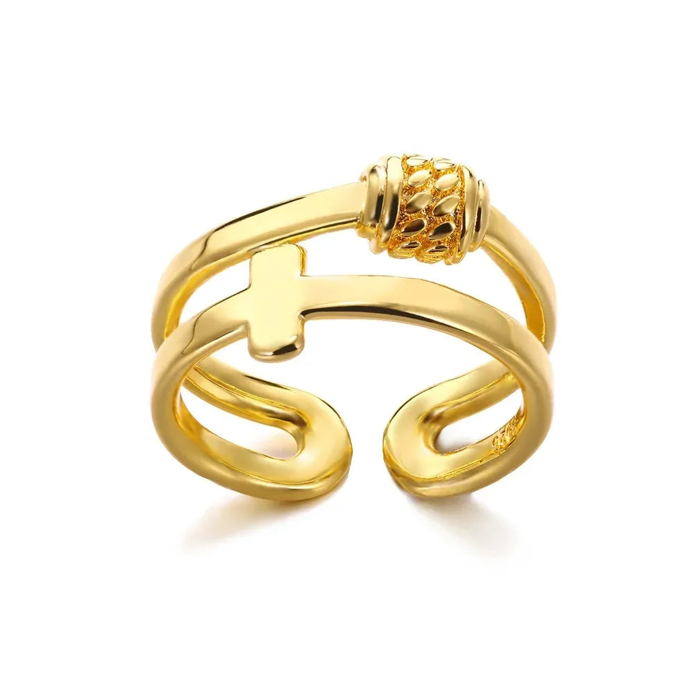 Vintage Jesus Kreuzringe für Damen Herren Goldfarbe Edelstahl Jesus Kreuz Verstellbarer Ring Religiöser Party Schmuck Geschenk