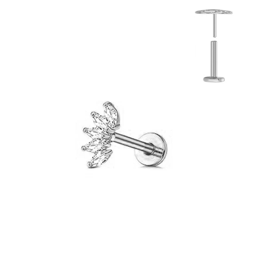 G23 Flores de titanio Labret de empuje 16G 18G 20G Piercing de mariposa para labios sin rosca con forma de gota de agua, arete para tragus, joyería corporal