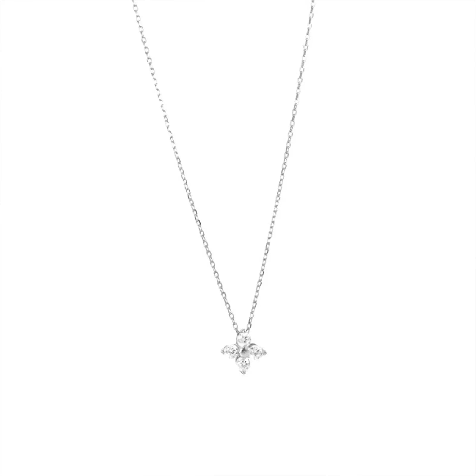 Collar Pequeño de Trébol de Cuatro Hojas de Plata S925 para Mujer, Cadena de Clavícula, Diseño Lujoso y Minimalista con Sensación de Alta Gama