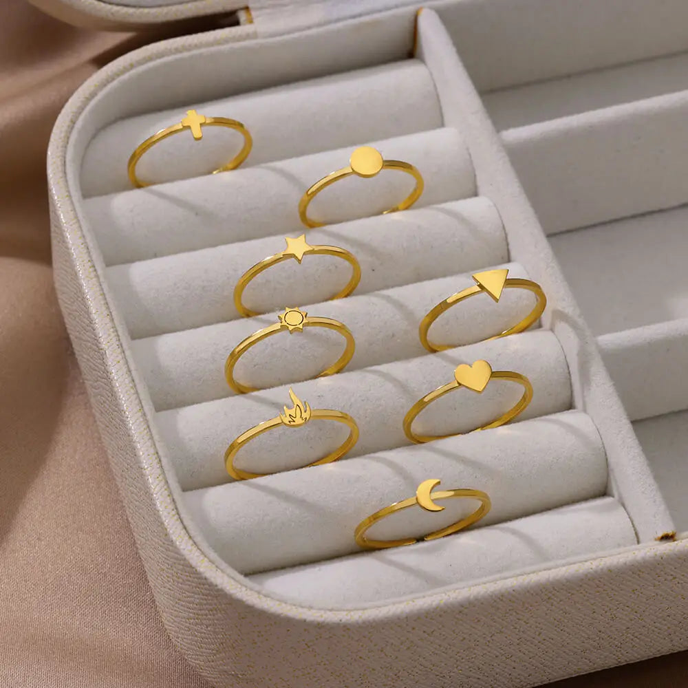 Edelstahl kleine Herzringe für Frauen Vintage Gold Farbe Kreuz Öffnung Geometrischer Ring Mode Hochzeit Schmuck Geschenk 2024