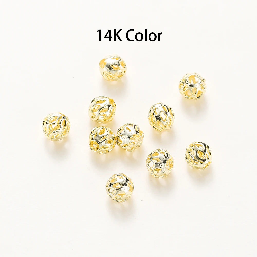 20 Stück/Beutel 4 mm 5 mm 6 mm 18K vergoldete hohle runde Abstandshalter Perle Messing Charm Armband Perlen für DIY Schmuckherstellung Zubehör